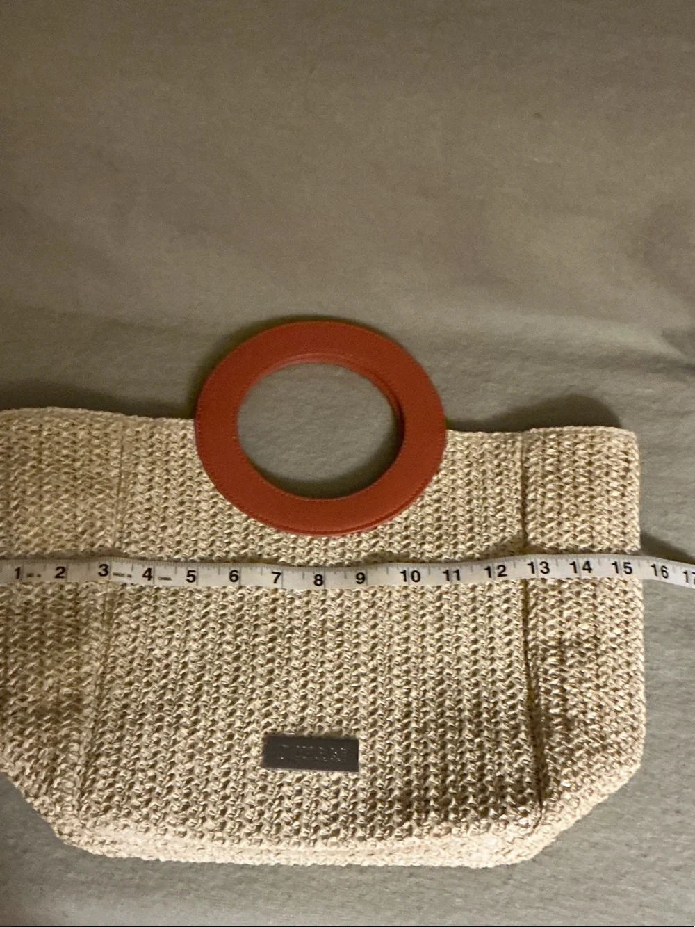 Woven Straw Tote with Orange Ring Handles